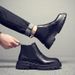 Martin Boots Men's High-top Leather Shoes Wind Thick-soled Heightened Velvet Black Locomotive Boys Soft Leather Medium-top Boots_viptrois.com