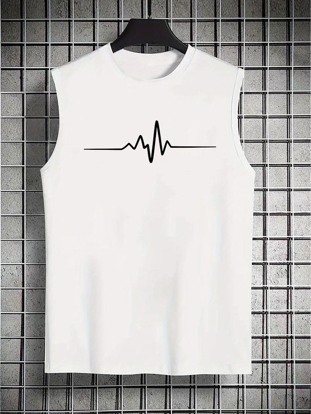 100% Pure Cotton Men's Summer Casual Sports Fitness Loose And Simple Pattern Printed Breathable Round Neck Sleeveless Vest_viptrois.com