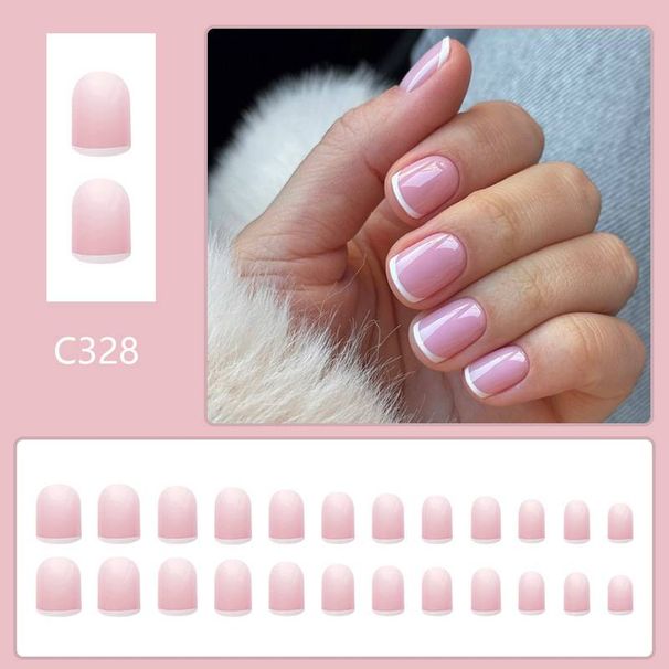 Short shiny classic minimalist nude French white manicure wear armor-wearing nail foot nail plate 24 pieces_viptrois.com