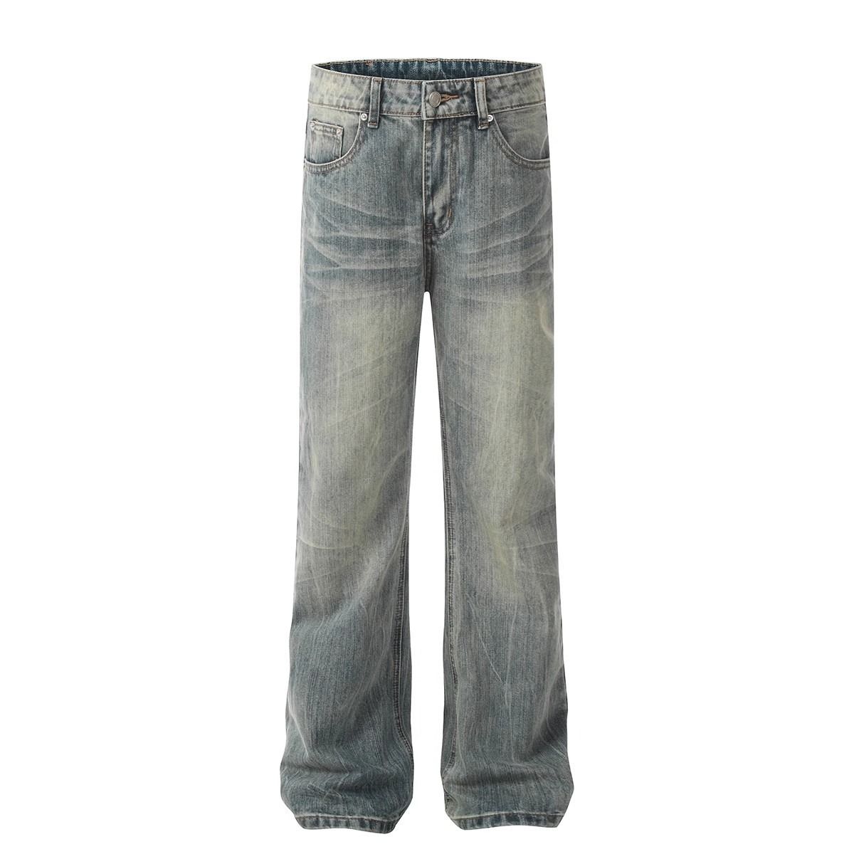 Men's Clothing High Street Cleanfit Old Ink Splashed Jeans For Men And Women Loose Straight Casual Niche Retro Pants Trend_viptrois.com