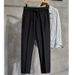 Men's Clothing Drawstring Elastic Waist Small Suit Trousers Men Simple Cotton Suit Trousers Casual Trousers Solid Color Nine Points Suit Trousers_viptrois.com