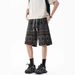 Men's Ethnic Style Casual Shorts Diamond Pattern Drawstring Elastic Loose Versatile Couple Summer Retro Bottoms_viptrois.com