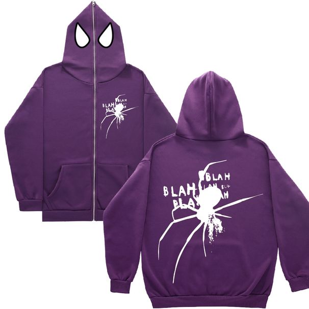 2024 Dark Cool Black Spider Print Stylish Hooded Harajuku Full Face Zipper Sweatshirt Jacket For Men_viptrois.com