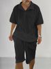 Men's Summer casual sweater suit men's summer woolen suit men's 2024 loose short-sleeved T-shirt shorts men's clothing_viptrois.com