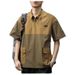 Two-Tone Short Sleeve Zip Polo Shirt For Men, Summer Color-Block Multi-Pocket T-Shirt, Quick-Dry Workwear Turn-Down_viptrois.com
