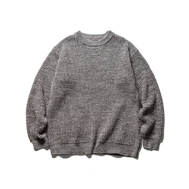 Yidao Vintage 2025 Autumn Winter New American Solid Color Waffle Knit Loose Lazy Style Pullover Sweater_viptrois.com