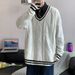Popular teenage trend long sleeved casual simple regular autumn pullover contrasting striped V-neck vest winter_viptrois.com