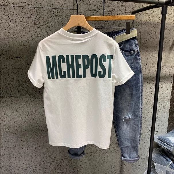 Short-sleeved Men's T-shirt Korean Version Slim-fit Crew Neck T-shirt 2024 Summer New Versatile Alphabet Top Printed Ins Half-sleeve_viptrois.com