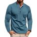 Men's Long Sleeve Henley T-Shirt - Breathable Cotton Blend, Casual Crew Neck Tee With Color Block Design For Everyday Wear_viptrois.com