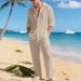 Men's Casual Linen Hooded Shirt Cardigan Set Spring Summer American Style Loose Breathable Long Sleeve Clothing_viptrois.com
