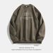 Suede-Fleece Crewneck Sweatshirt – Split-Panel Streetwear Pullover With Embroidered Typography (Unisex, S-XXXL, Black/Olive/Stone, 96% Polyester)_viptrois.com