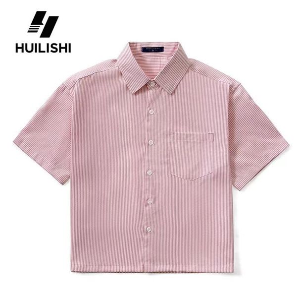Foreign Trade Cross-Border European American And Women's Shirts Summer Striped Short Blue Shirt Men's Half Sleeve_viptrois.com