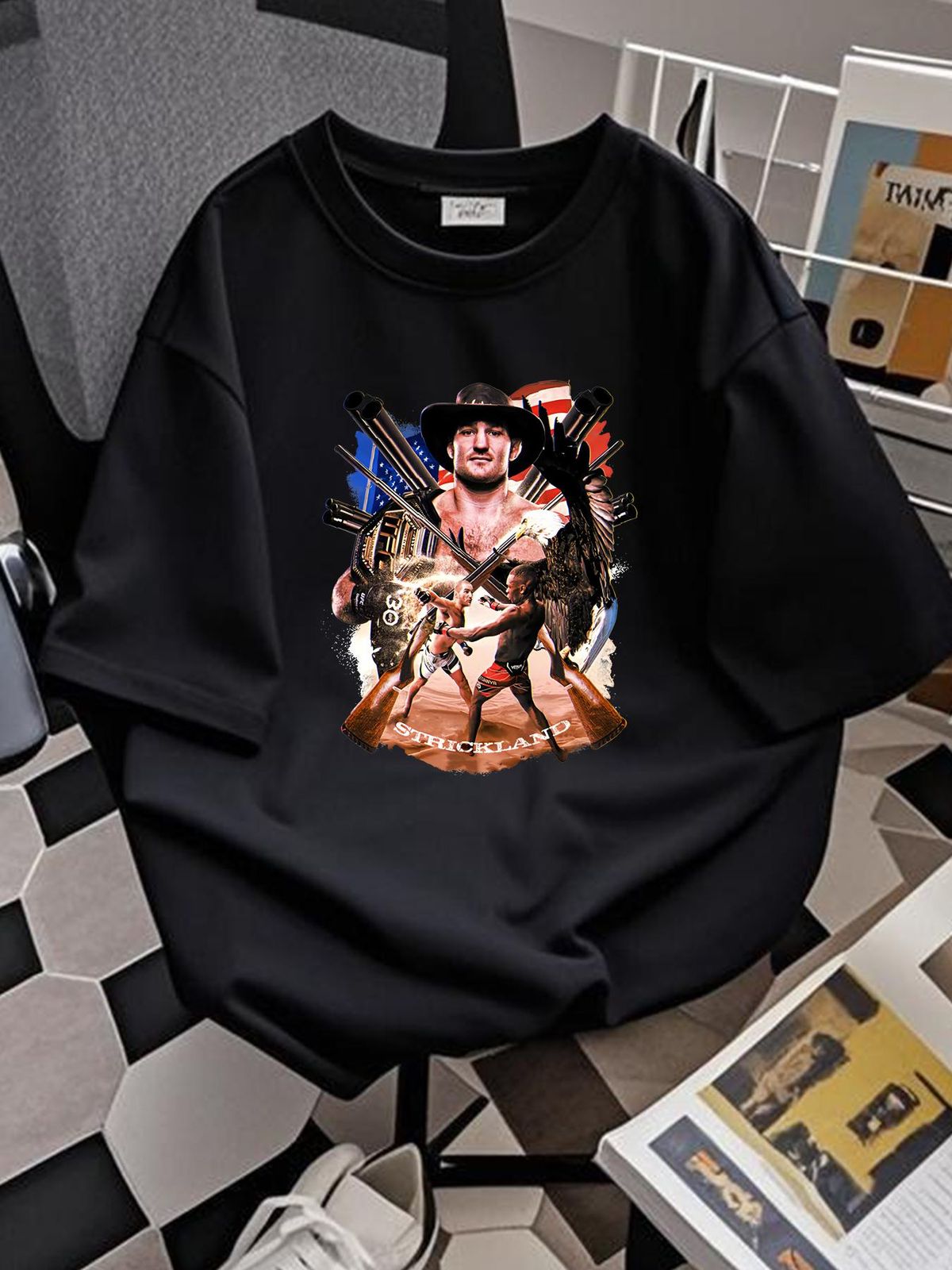 Sean Strickland Retro T Shirt Vintage Size S 4XL Stylish Streetwear Graphic Versatile Summer Slightly Casual Homme Stretched Top For Everyday Wear_viptrois.com