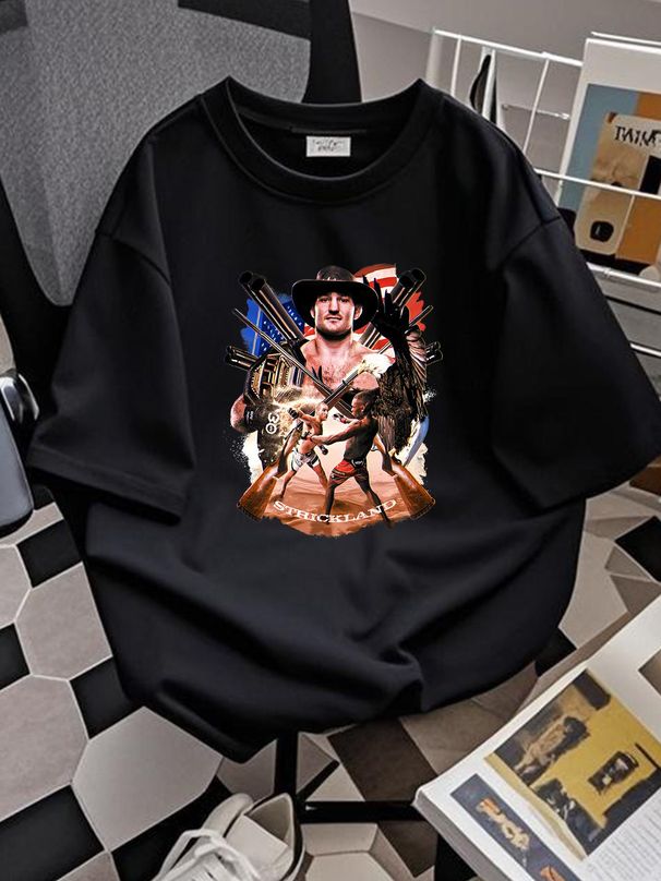 Sean Strickland Retro T Shirt Vintage Size S 4XL Stylish Streetwear Graphic Versatile Summer Slightly Casual Homme Stretched Top For Everyday Wear_viptrois.com