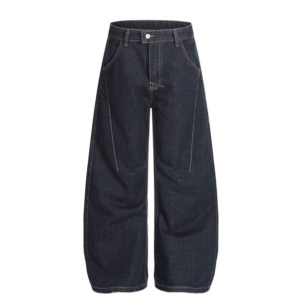 Vibe High Street American Style Wide-Leg Scimitar Jeans For Men Trendy Design Frayed Hem Loose Fit Long Pants_viptrois.com