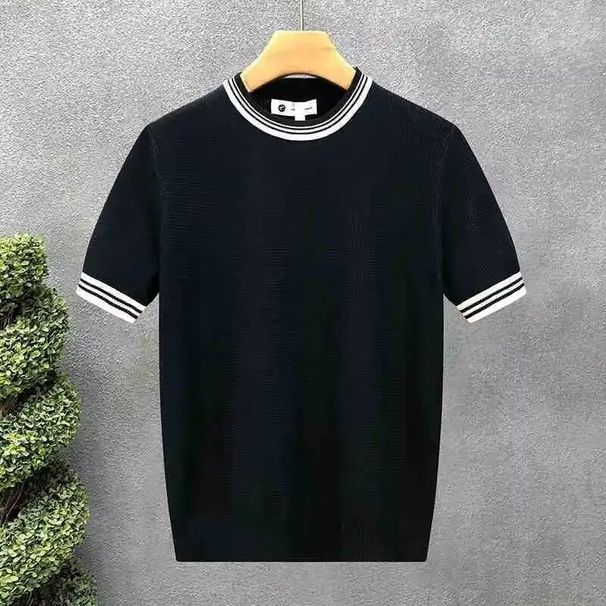 Men's Short Sleeve Knit Polo Shirt Classic Relaxed Fit Casual Breathable Summer Top_viptrois.com