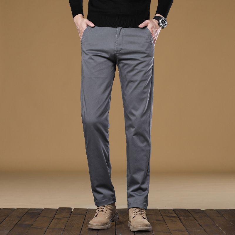 Men's Relaxed Fit Straight-Leg Pants – Classic Cotton Chinos With Wrinkle-Resistant Finish (Charcoal/Khaki/Navy/Black)_viptrois.com