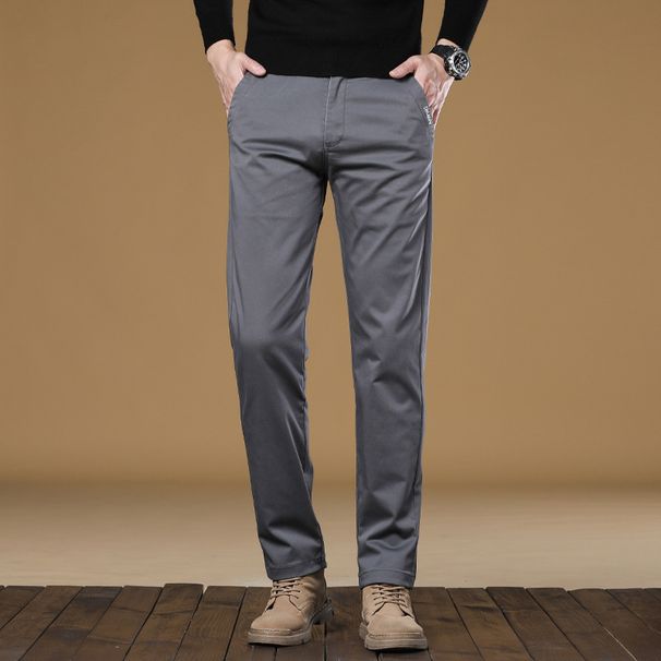 Men's Relaxed Fit Straight-Leg Pants – Classic Cotton Chinos With Wrinkle-Resistant Finish (Charcoal/Khaki/Navy/Black)_viptrois.com