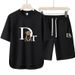Summer Trendy Men's Sporty Casual Two Piece Set Crew Neck Retro Short Sleeve Suit_viptrois.com