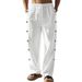 Linen Spring/Autumn American Style Men's Drawstring Vertical Button Solid Color Breathable Comfort Loose Straight Leg Casual Pants_viptrois.com