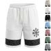 Men's Viking Print Casual Shorts 5 Inch Breathable Summer Beach Relaxed Straight Leg Cut with Pockets Linen-Like Fabric_viptrois.com