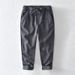 Men's Clothing Fresh Drawstring Elastic Waist Ramie Casual Pants Men's Loose Youth Cotton And Linen Long Pants_viptrois.com