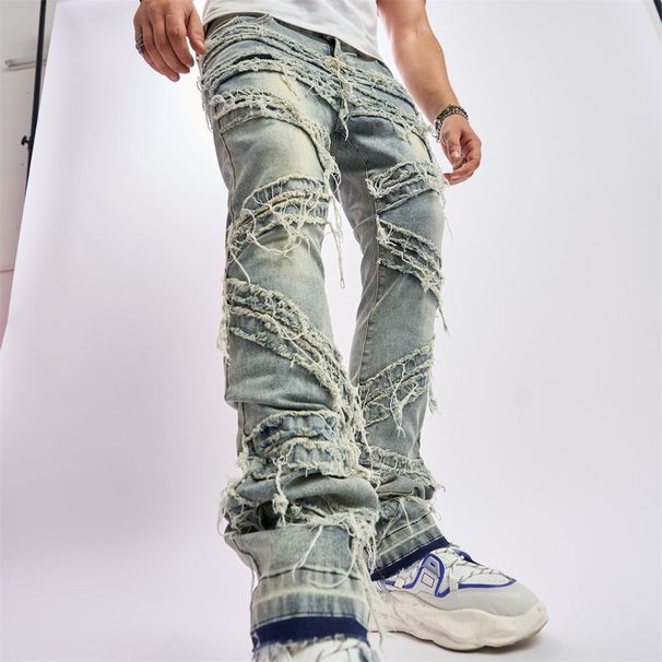 2024 new men's trendy embroidered jeans, fashionable slim fit stretch casual men's jeans_viptrois.com