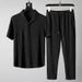 Men's Clothing Summer Trendy Pleated Two-piece Suit For Men Thin Cotton And Linen Short-sleeved T-shirt Chinese Style V-neck White Casual Sports Suit_viptrois.com