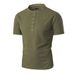 Men's Clothing Summer Fashion Stand Up Collar Solid Color Short Sleeved Slim T Shirt Chest Button Top_viptrois.com