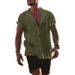 Men's Clothing Solid Color Cotton And Linen Cardigan Loose Short Sleeved Pocket Simple Casual Shirt_viptrois.com