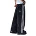 Men's Clothing Retro Striped Stitching Embroidered Jeans Men's Street Casual Loose Straight Wide Leg Mopping Long Pants_viptrois.com