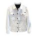 Men's Slim Fit White Denim Jacket - Stylish Casual Workwear Coat With Stand Collar For Spring & Autumn_viptrois.com