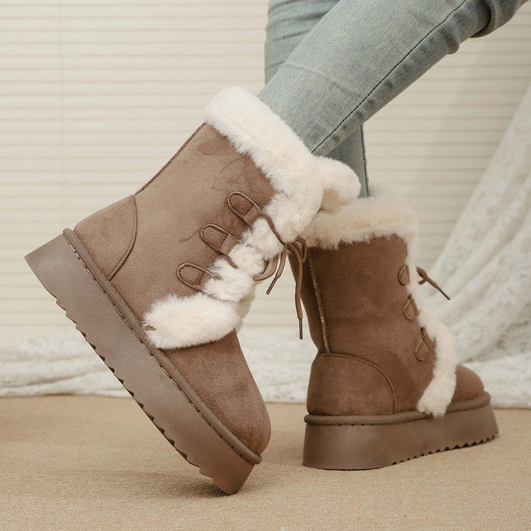 Women's Winter Snow Boots With Thick Sole - High Top Lace-Up Faux Fur Lined Warm Comfortable Shoes For Cold Weather_viptrois.com