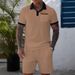 Men's Hollow Color Matching Short Sleeved Shorts Casual Sports Suit_viptrois.com