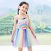 Dopamine Summer Children's Swimsuit Girls Gradient Rainbow Princess Style Swim Skirt Beach Vacation Cute Swimsuit Dress_viptrois.com