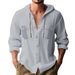 Men's Casual Hooded Cardigan – Long Sleeve Cotton-Linen Blend, Loose Fit For Everyday Wear_viptrois.com