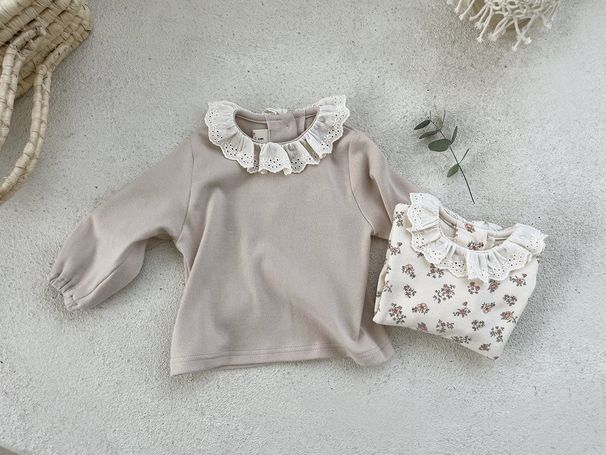 Mother & Kids 2026 Spring Baby's Top Floral Base Shirt Cotton T-Shirt Long Sleeve Women's Lace Lap Crewneck Korean Style_viptrois.com
