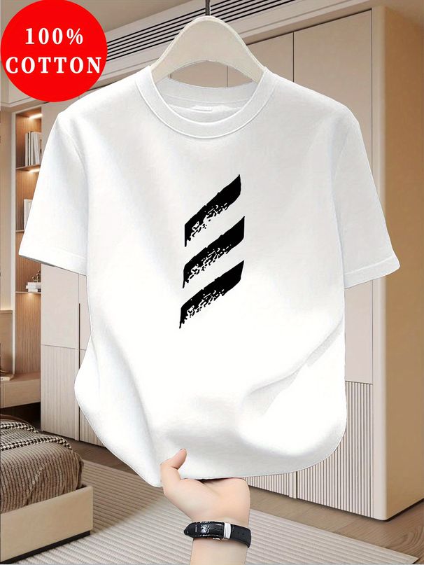Men's 100% Cotton Stretch Fabric T-Shirt Casual Round Neck Short Sleeve With Print Ideal Gift Comfortable And Breathable For All Seasons Gift For Men_viptrois.com