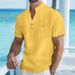 Men's New Stand-up Collar T-shirt Linen Short-sleeved Shirt Men's Casual Thin Section Loose Cotton Linen Blouse_viptrois.com