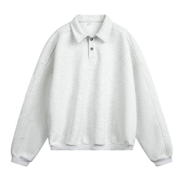 Monochrome Man- 380G Heavyweight Textured Turn-Down Collar Sweatshirt For Men, Autumn Oversized Retro Light Old Money Long Sleeve_viptrois.com