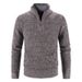 Men's Fleece-Lined Knit Sweater Jacket - Warm Winter Pullover With Stand Collar, Loose Fit, Solid Color, Plus Size Options_viptrois.com