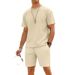Men's Checkered Print Short Sleeve T-Shirt And Shorts Set - Heavyweight Oversized Drop Shoulder Casual Outfit, Summer Lounge Two-Piece_viptrois.com