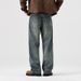 Men's Clothing Autumn New Style Washed Distressed Jeans Men's Retro Loose Floor Length Straight Leg Pants_viptrois.com