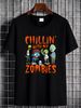 Chillin With My Zombies Halloween Funny Zombie Boys T-Shirt Unisex Comfortable Women Top Graphic Tees Women Stretched Graphic T-Shirt For Women Casual Top For Everyday Wear Soft Stylish Versatile Print Round Neck Short Sleeve Slightly Fashion Female_viptrois.com