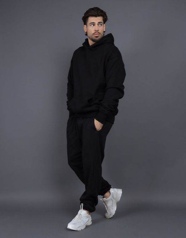 Men's clothing plus fleece thick suit men's and women's loose solid color hoodie hoodie pant two-piece set_viptrois.com