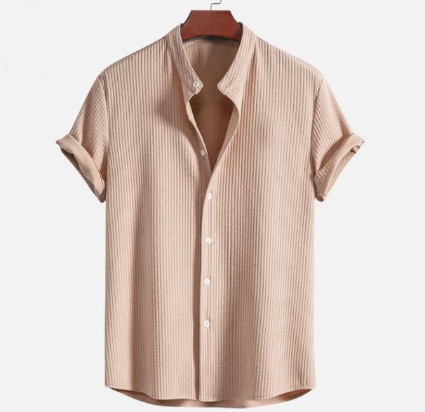 Men's Short Sleeved Solid Color Corduroy Shirt Summer New Casual Top for Men_viptrois.com