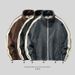 Men's Fleece-Lined Zip-Up Jacket – Winter Stand Collar Color-Block Pullover (Polyester Blend, Thickened, Side Pockets, Street & Sport Style)_viptrois.com