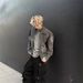 Washed Black Zipper Decorative Design Denim For Men's Niche Motorcycle Standing Collar Jacket_viptrois.com