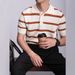 Men's Clothing Knitted Striped Shirt Short Sleeved Business Casual Ice Silk Lapel Half Sleeved Top T Shirt_viptrois.com