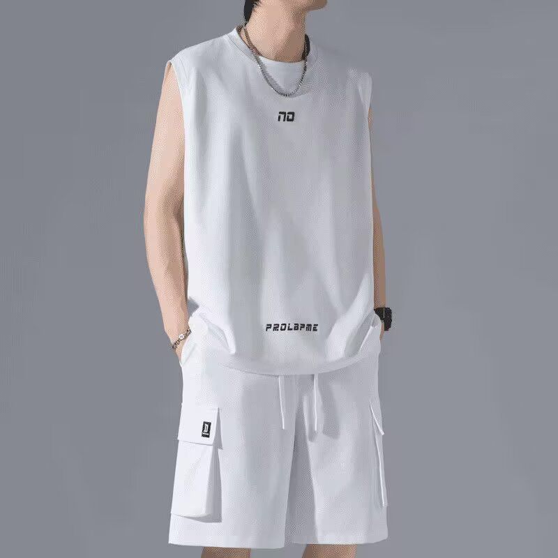Men's Clothing Ice Silk Cool Men's Clothing Suit Summer Youth Basketball Uniform Large Size Sleeveless T Shirt Half Length Shorts Complete Set_viptrois.com